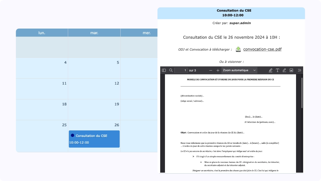 Logiciel BDESE : Module annonces et calendrier social